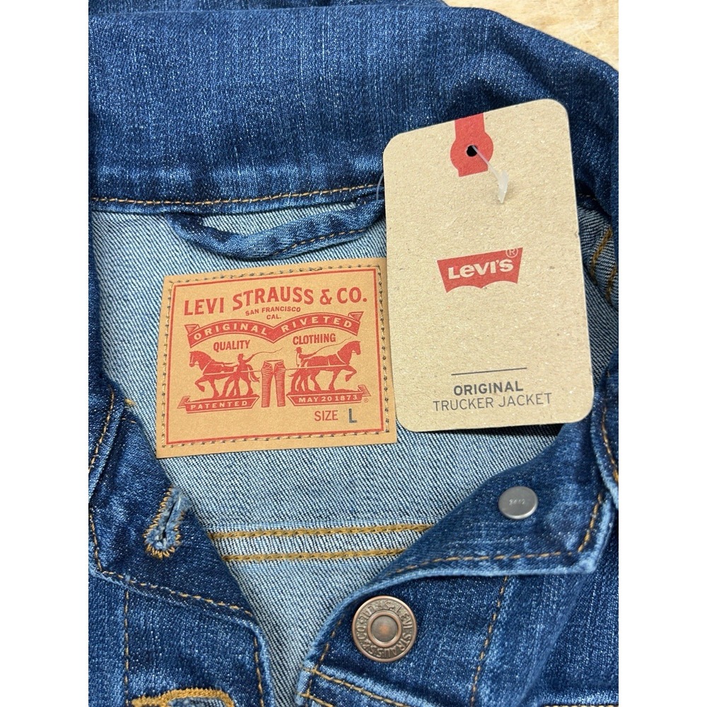 Levi's Original Trucker Jean Jacket Women's L Medium Wash Blue Denim Cropped NWT - Picture 6 of 7